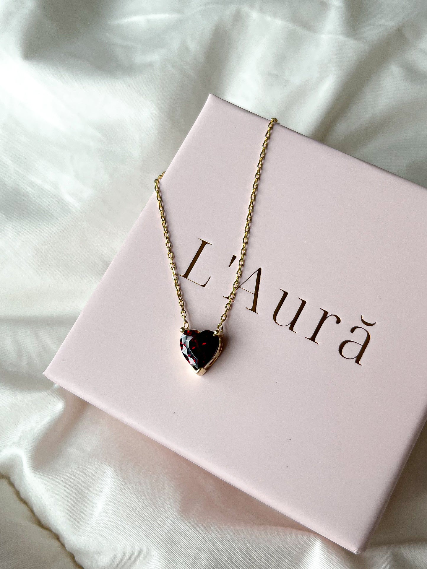 Gold Garnet Heart Necklace