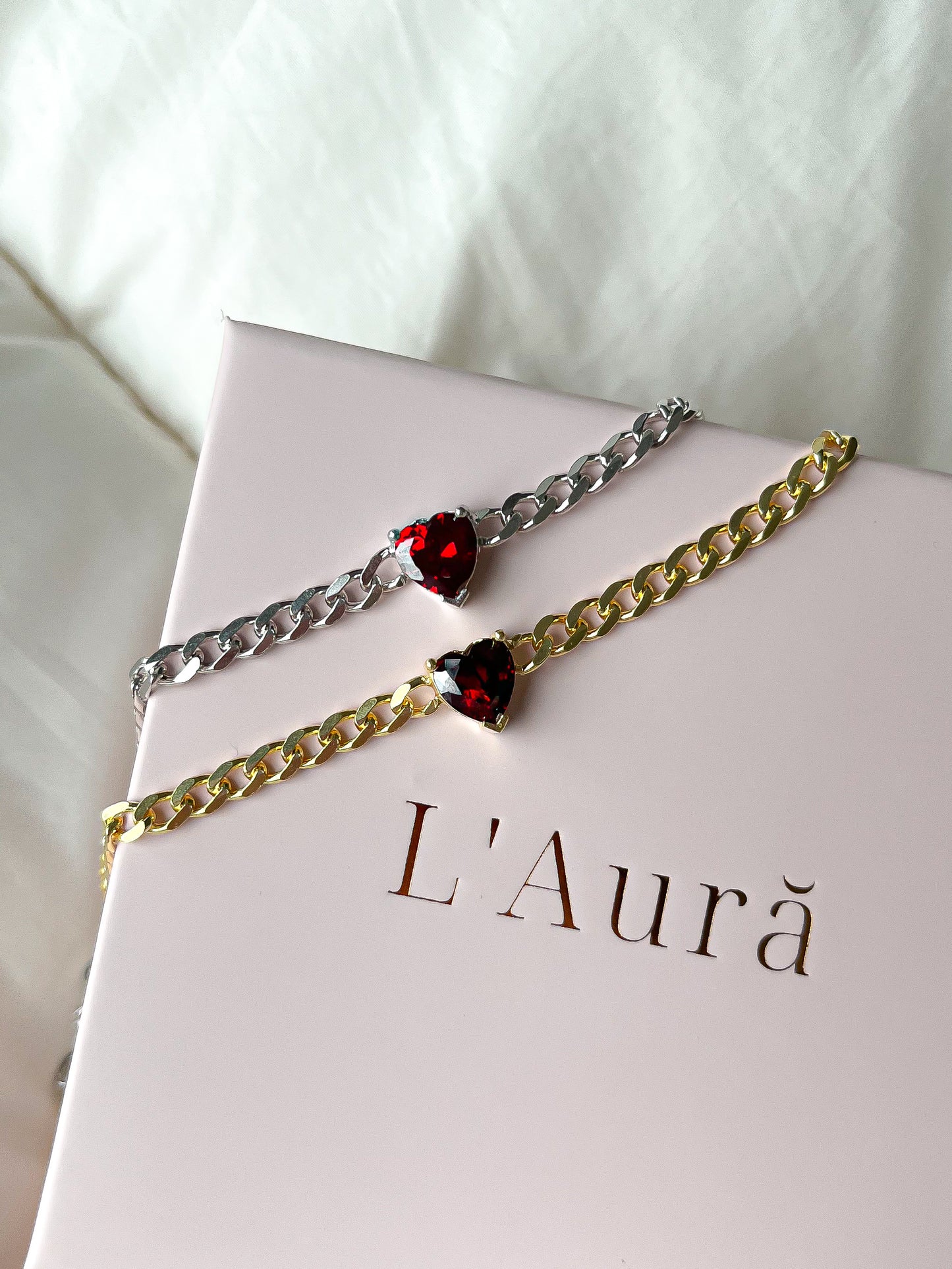 Gold Garnet Heart Bracelet