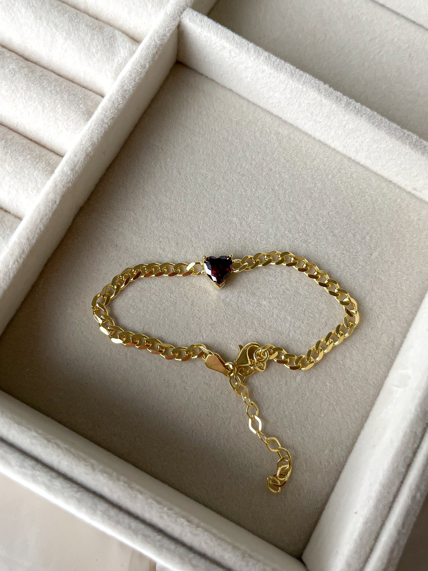 Gold Garnet Heart Bracelet