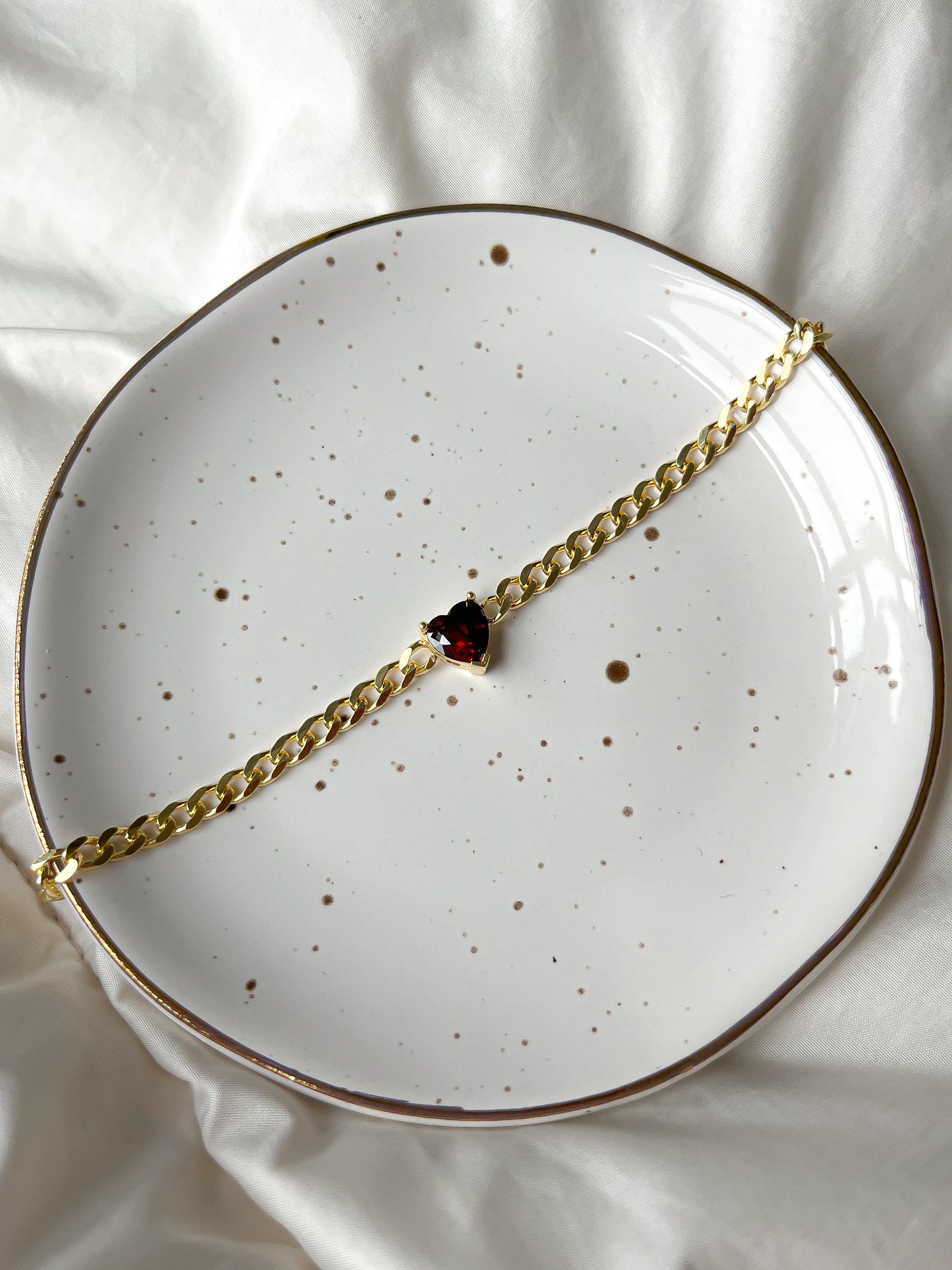 Gold Garnet Heart Bracelet