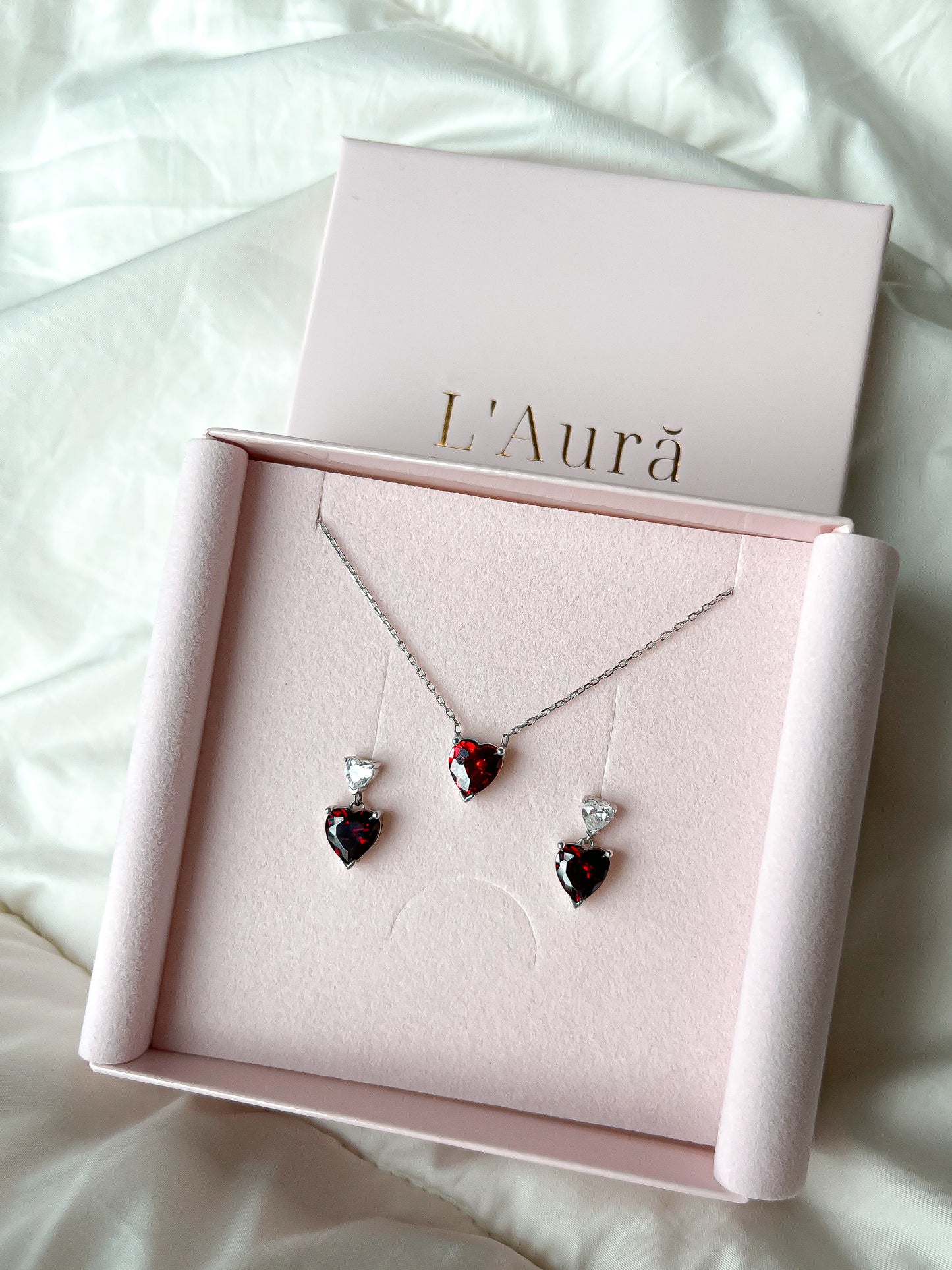 Silver Garnet Heart Necklace