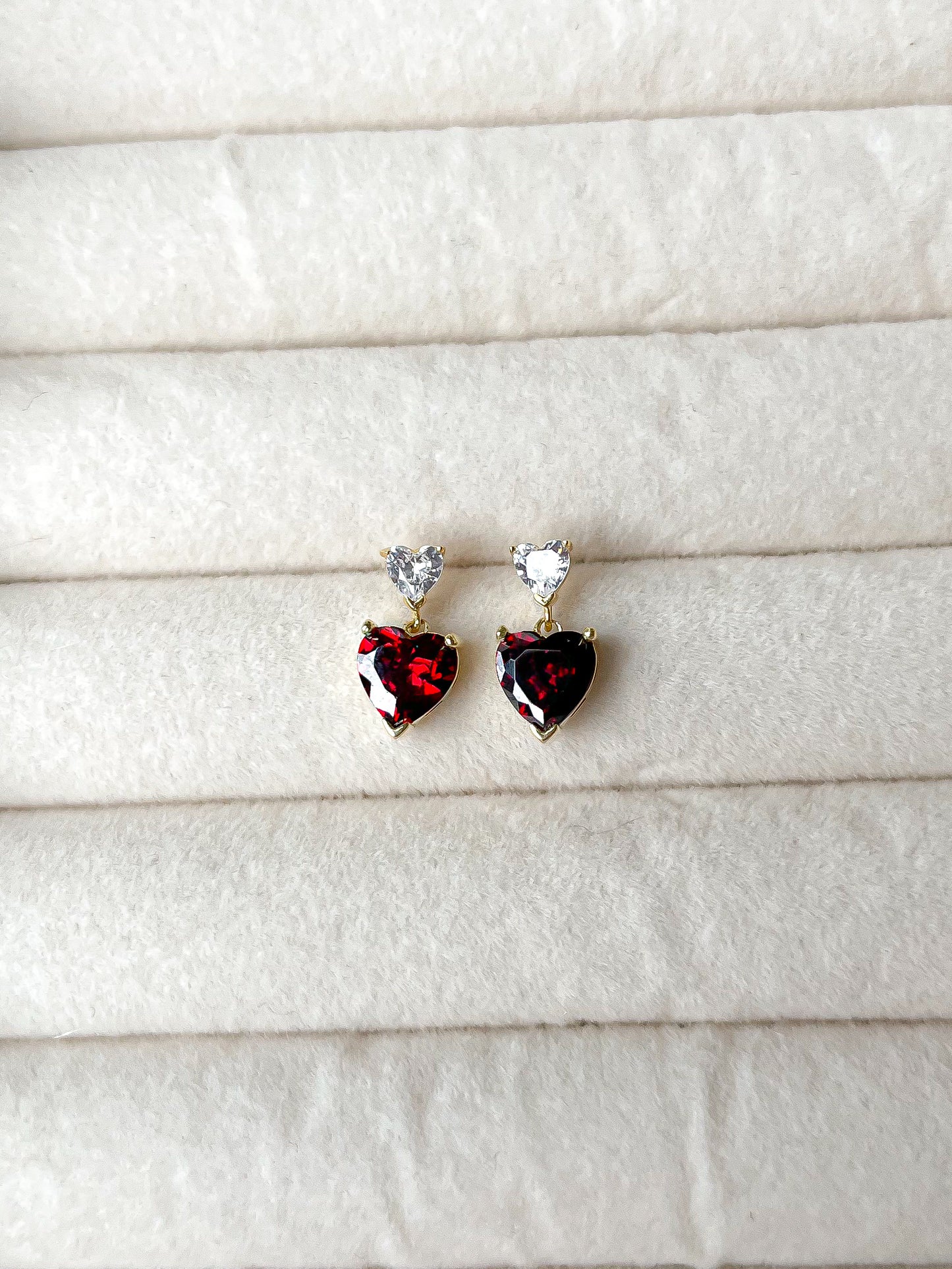 Gold Garnet Heart Earrings