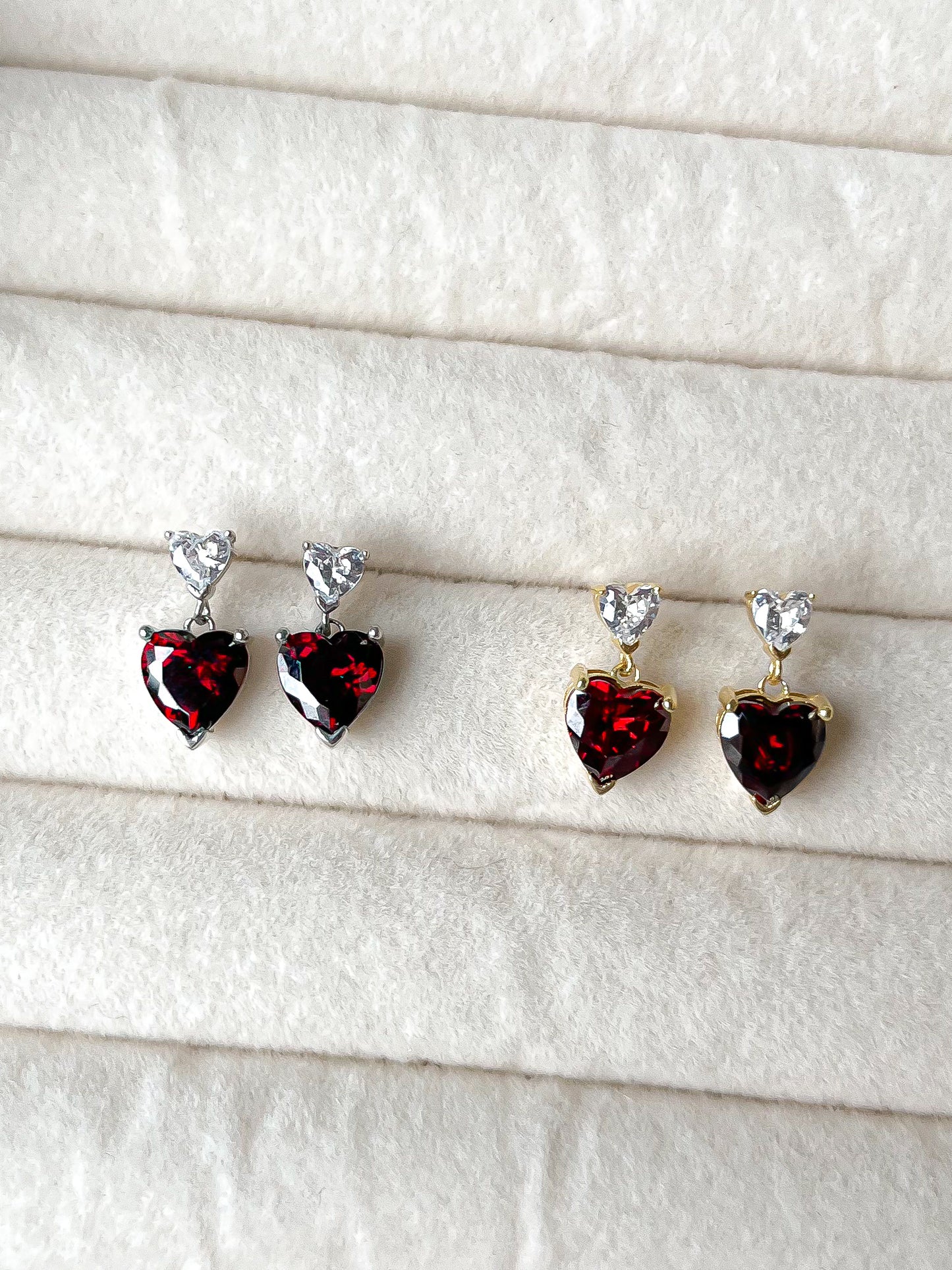 Silver Garnet Heart Earrings