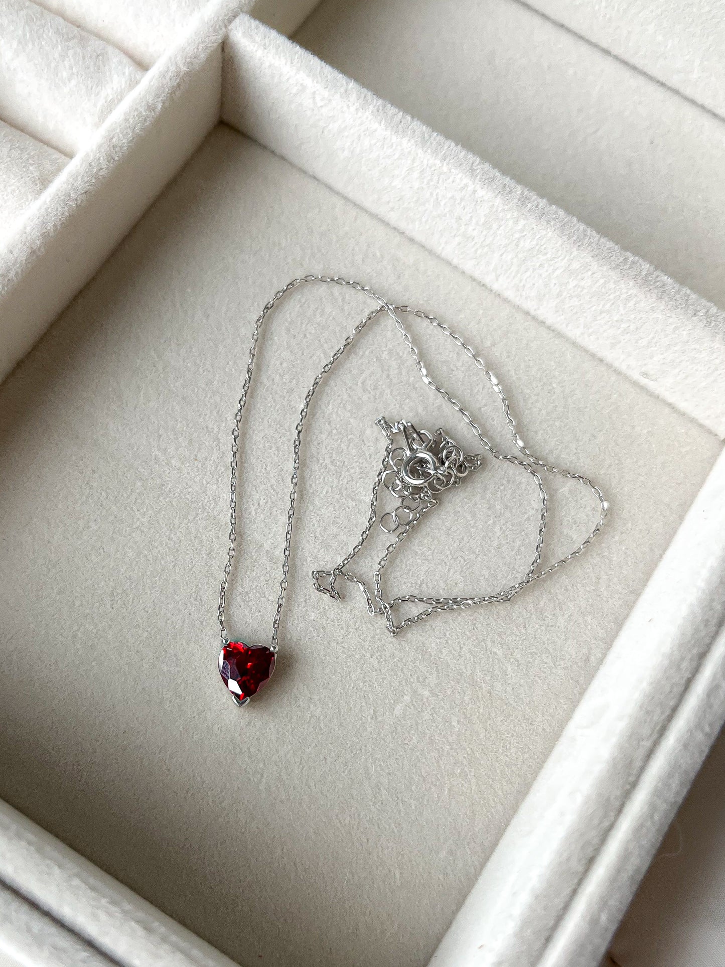 Silver Garnet Heart Necklace