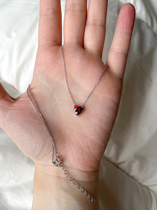 Silver Garnet Heart Necklace