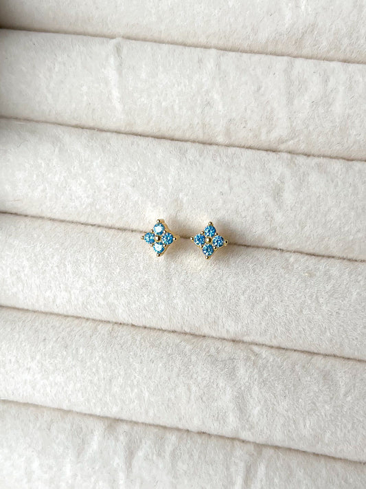 Aquamarine Zircon Flower Earrings