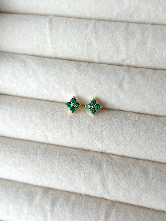 Emerald zircon Flower Earrings