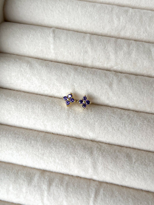 Amethyst Zircon Flower Earrings