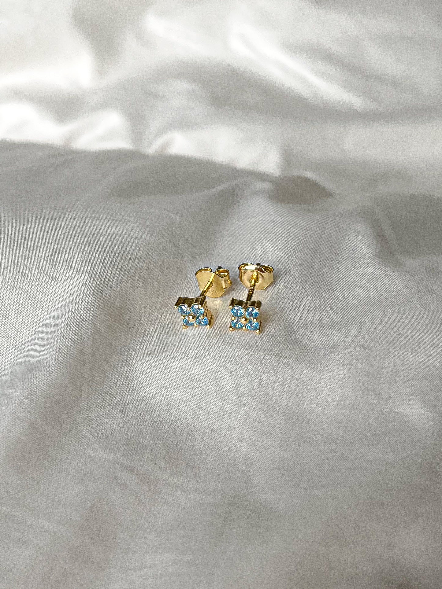 Aquamarine Zircon Flower Earrings